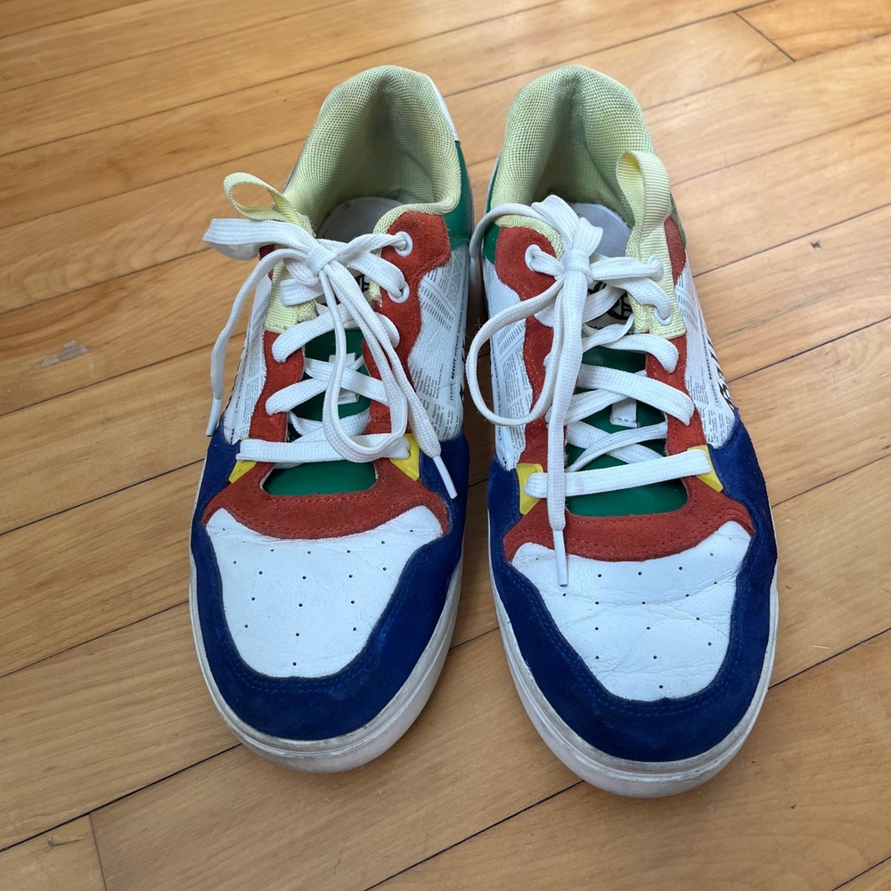 John Galliano Paris Newspaper Print Colorblock Sneakers 14661/M Mens EU 42 White